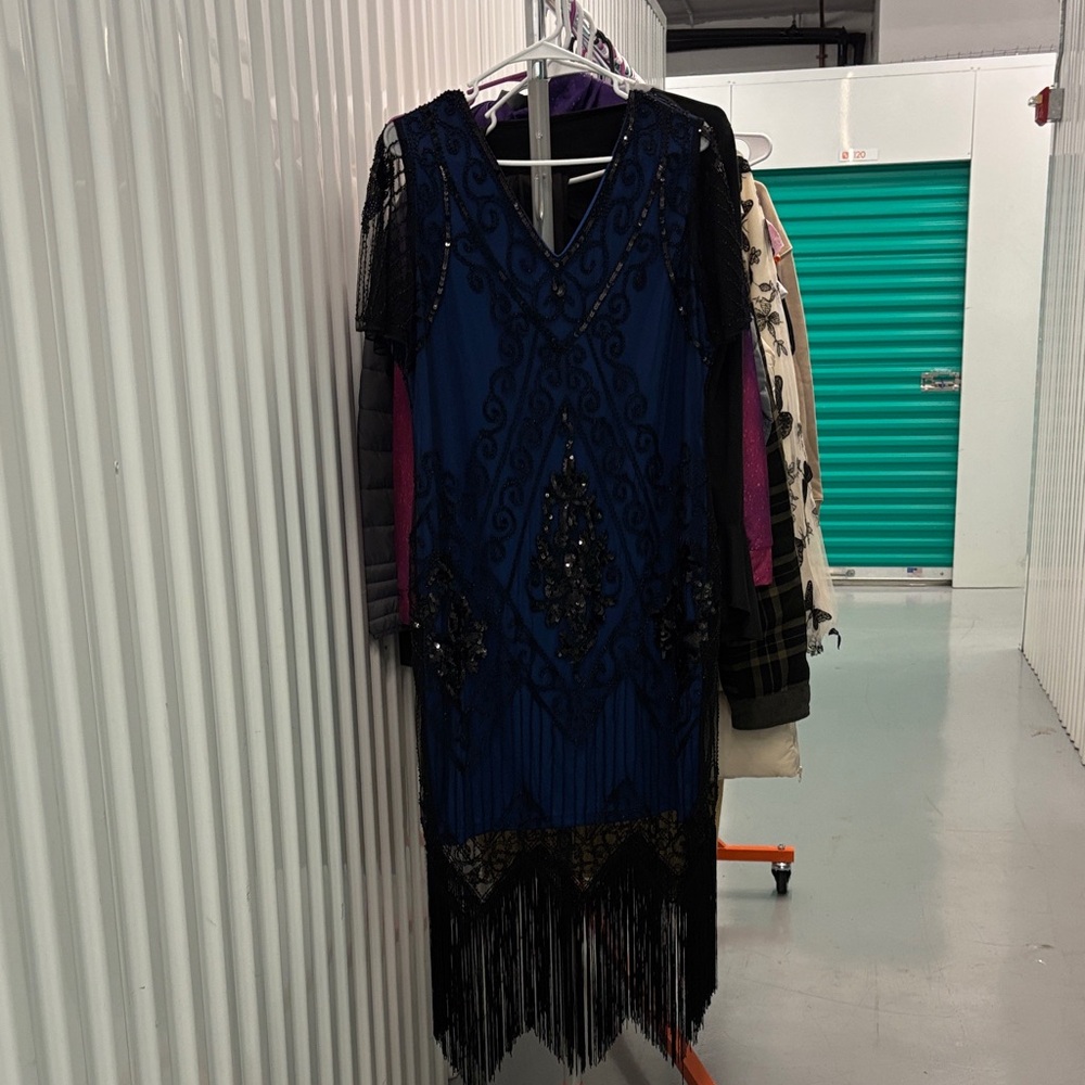 Chic Long Sleeve Blue Fringe Dress